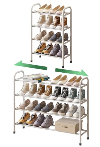 kiplant Expandable Shoe Rack, 4-Tier Expandable Metal Shoe Rack,Shoe Shelf for Closet, Entryway & Hallway - color: White, size: 4-Tier_Long