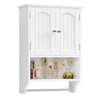 TEENFON Bathroom Wall Cabinet with Adjustable Shelves and Towel Rack, Wall Mounted Over the Toilet Storage Cabinet for Bathroom, Living Room, White UNGGX005W - color: White With Towel Bar