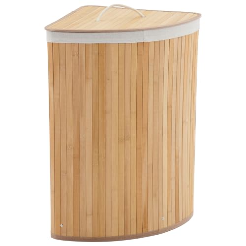 Bamboo Laundry Hamper Large 58L with Removable 2-Section Liner, Foldable Storage Basket with Lid and Handles for Bedroom, Laundry Room, Small Spaces – Natural - Triangle - color: Natural - Triangle