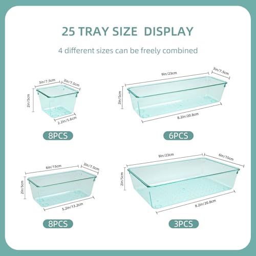 Kitchen Desk Drawer Organizers Storage for Office, Small Acrylic Vanity Trays Makeup Organizer for Drawer Bathroom Plastic Make up Organizers 25 Pcs Clear Blue - color: Clear Blue
