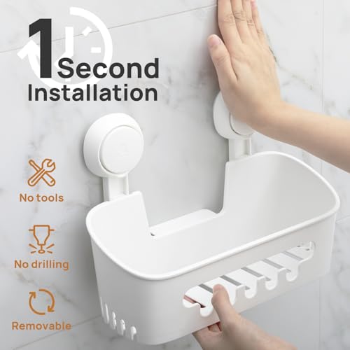 LEVERLOC Shower Caddy Suction Cup, Shower Organizer Removable Bathroom Shelf, Storage Suction Powerful Max Hold 22lbs Bathroom Caddy Waterproof Holder, White - color: white, size: 1 x Medium