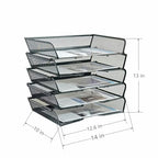 5 Tier Metal Mesh Desk Organizer-Stackable Letter Trays for Office Supplies,Black File Storage System with Reinforced Edges
