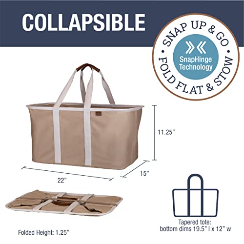 CleverMade Collapsible Laundry Tote 2-Pack (50L) – Foldable Carry-All Storage Bin for Laundry, Car Trunk, RV, Dorm & Home Organization – LUXE Cotton Blend with Vegan Leather Accents, Mocha - color: LUXE Mocha