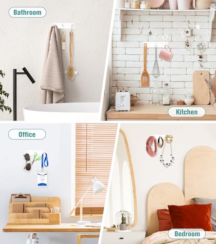 RELBRO Key Holder Wall Mount, Small Metal Self Adhesive Key Rack with 3 Hooks, 2 Installation Options, White - color: White