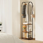 Garment Rack, Coat Rack With 3 Shelves and 4 Hooks, 71" H Clothes Stand For Hanging Clothes, Hanging Rod For for Bedroom, Hallway, Entryway, Office, Living Room, Rustic Brown and Black - color: Rustic Brown and Black, style: with Arched Top
