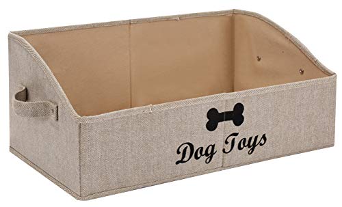 Morezi Linen-cotton blend dog toy basket and dog toy box, dog toy basket storage - Perfect for organizing pet toys, blankets, leashes, chew toys - Khaki Stripe - Dog - color: Dog Khaki Stripe