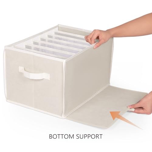 Zilink Upgraded Wardrobe Clothes Organizer with Support Board Clear Jean Organizers for Closet with 7 Grids Divider Extra Large Sweater Organizer for Closet for Jean Pant Sweaters T-Shirt,3 Pack,Beige - color: Beige - For Jeans
