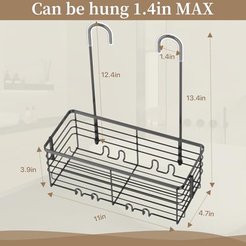 DELLAN Hanging Shower Rack, Shower Organizer Hanging for Bathroom, Shower Rack with Hooks Over the Door, Bathroom Shower Caddy and Basket(Black) - color: Black, size: 11"D x 4.7"W x 3.9"H