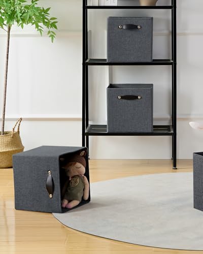Foldable Fabric Storage Bins Cubes, 13x15x13 Inch Kallax Cubby Bins with Dual Handles, Graphite Gray, 4 Pack - color: Graphite Gray, size: KALLAX - 4 Pack