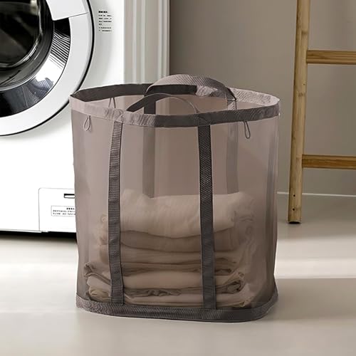 Mesh Bag with Handles, Collapsible Laundry Basket, Foldable Laundry Bag, Breathable Folding Beach Bag,Space-saving Travel Tote Bags (1, Brown) - color: Brown