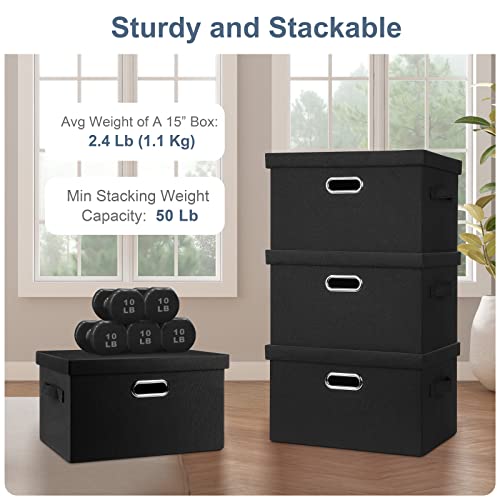 Graciadeco Medium 15" 21 Quart Collapsible Stackable Storage Bins with Lids, 3 Packs Black Foldable Fabric Closet Boxes Heavy-duty Lidded Linen Cube Basket Container Organizer and Storage for Bedroom - color: Black, size: Medium -3 Pack