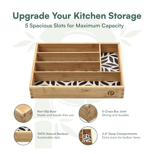 Pristine Bamboo Kitchen Drawer Organizer - Silverware & Utensil Organizer, 5-Slot, Geometric Print - color: Geometric Print, size: 5 Slot
