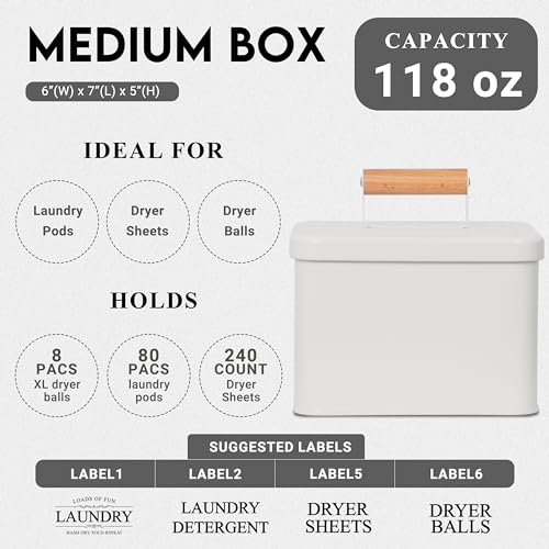 ZOES HOMEWARE 3-Set Laundry Room Organization and Storage | Modern Farmhouse Laundry Room Decor | Laundry Container for Organizing Laundry Pods, Laundry Powder, Dryer Sheets, Dryer Balls, Cream White