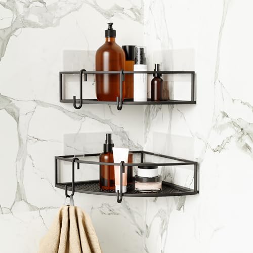 Umbra Cubiko Shower Corner Shelf, Metal Floating Shelves with Adhesive Mounting Strips, 2-Pack, Black - color: Black, size: Corner, style: Corner Shelf