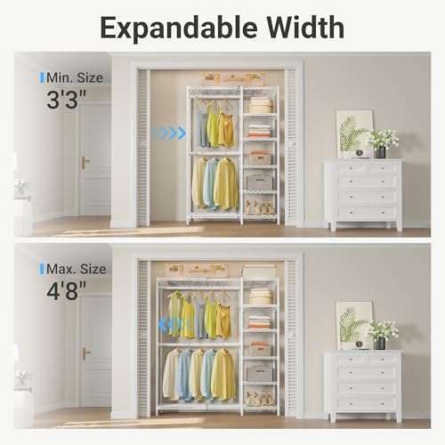 VIPEK X2 Expandable Reach-in Closet Racks Adjustable from 3'3" to 4'8" Portable Open Walk-in Closet Rack System with Flexible Shelves and Hanger Rods Clothing Rack for Hanging Clothes, White - color: White