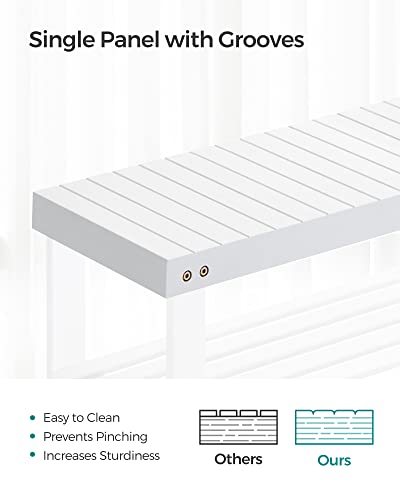 SONGMICS Shoe Rack Bench, 3-Tier Bamboo Shoe Storage Organizer, Entryway Bench, Holds Up to 286 lb, 11.3 x 27.6 x 17.8 Inches, for Entryway Bathroom Bedroom, Cloud White ULBS004W01 - color: Cloud White, size: 27.6"W