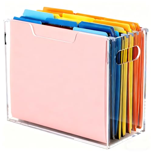 Acrylic File Organizer Box with Handles, Portable Letter Size Hanging File Folder Box, Desktop Filing Organizer for Home, Office - 1 Pack