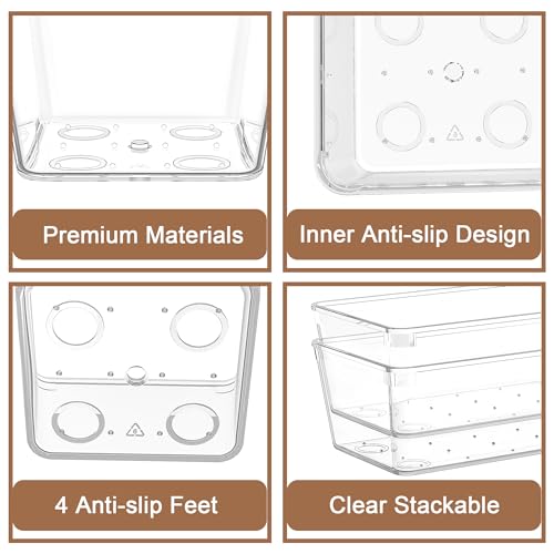 7Pack Desk Drawer Organizers, 6"*9" makeup acrylic drawer organizer trays for vanity, bathroom, office, nightstand, junk for kitchen drawer, Versatile plastic drawer divider storage bins