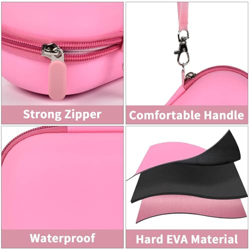 GWCASE Portable 2 in 1 Contact Lens Case and Glasses Case, Traveling Cases Bag Box Holder with Soak Storage Kit Included Built-in Mirror, Tweezer, Contact Lens Solution Bottle and Hand Strap-Pink - color: Pink