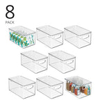 mDesign Plastic Deep Storage Bin Box Container with Lid and Built-In Handles - Organization for Fruit, Snacks, or Food in Kitchen Pantry, Cabinet, or Cupboard, Ligne Collection, 8 Pack, Clear - size: 10.6 x 6.2 x 5.2 (Pack of 8)