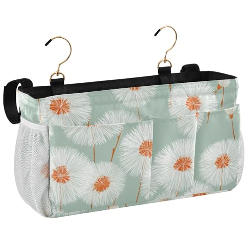 Bedside Caddy Metal Frame Hanging Organizer Bunk Bed Dorm Accessories Hook And Loop Storage Bag Large Pockets Green Minimalist Dandelion - color: Green Minimalist Dandelion