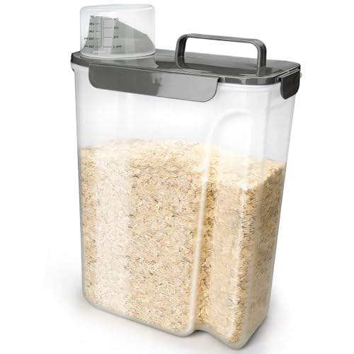 Komzon Rice Storage Containers, Rice dispenser with Pouring Spout Portable Handle for Flour, Pasta, Grain and Baking, Pet Dog Cat Bird Food Container 20 LB Grey - color: 20lb Grey