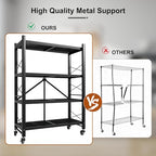 Grezone Foldable Shelves 4 Tier Heavy Duty Metal Storage Shelves with Wheels - No Assembly Collapsible Shelving Unit for Kitchen Garage Hold up to 1000 lbs - size: 39‘’W x 13.5''D x 49.8''H