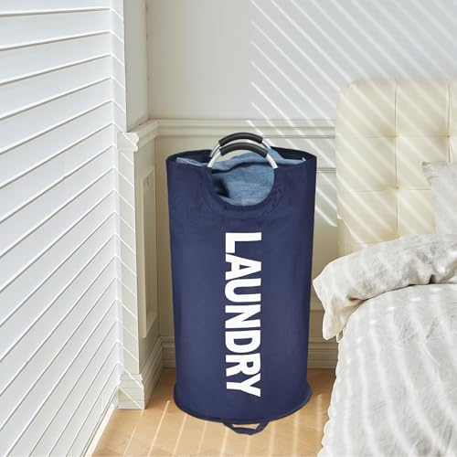 Maxsilan 90L Large Laundry Basket, Freestanding Tall Clothes Hamper, Collapsible Laundry Bag, Dark Blue - color: Dark Blue, size: 90L
