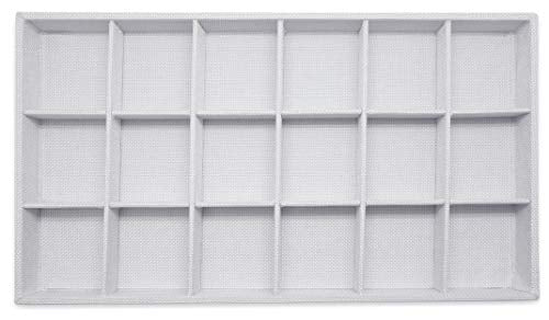 The Display Guys - Stackable Jewelry Tray and Organizer - for Drawers, Dressers, Store Display (18 Compartments, White Burlap) - color: Burlap White, size: 18 Compartments