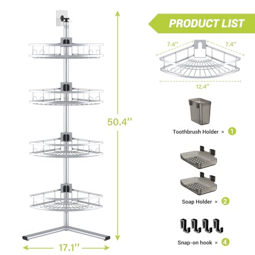 Aitatty Standing Shower Caddy Corner: 4-tier Rustproof Shower Organizer Shelf - Floor Shower Corner Shelf Rack Stand for Bathroom Chrome - color: Chrome