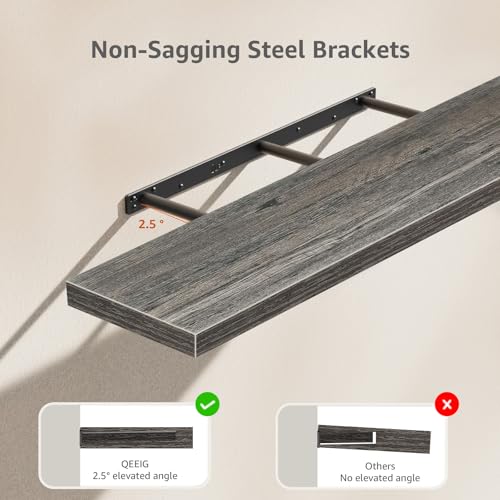 QEEIG Floating Shelves for Wall 47.2" Extra Long - Wall Mounted Shelf Bathroom Kitchen Living Room Bedroom Farmhouse Home Decor Display Bookshelf Large 47.2 x 9.3 inch Set of 2, Grey (008-120GY) - color: D. Grey, size: 47.2"