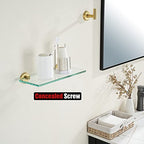 JQK Bathroom Glass Shelf Gold, Tempered Glass Shower Storage 12 by 5 inches, 304 Stainless Steel Brushed Gold Wall Mount, TGS101L12-BG - color: Gold, size: 12 Inch (1 Pack)