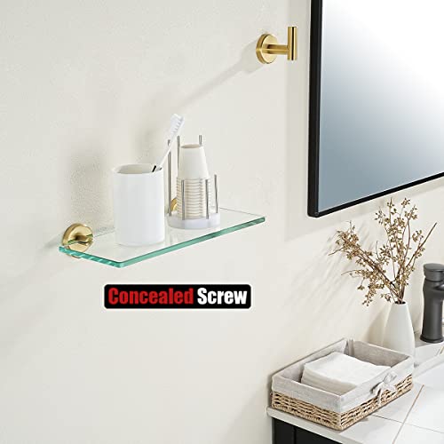 JQK Bathroom Glass Shelf Gold, Tempered Glass Shower Storage 12 by 5 inches, 304 Stainless Steel Brushed Gold Wall Mount 2 Pack, TGS101L12-BG-P2 - color: Gold, size: 12 Inch (2 Pack)