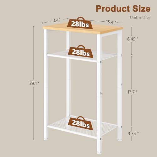 Hoctieon 3 Tier End Table, Telephone Table, Narrow Side Table with Storage, Nightstand for Small Spaces, Metal Frame, for Living Room, Bedroom, Sofa Couch, Hall, Easy Assembly, White and Yellow Oak - color: White+yellow Oak, size: 1 Pack