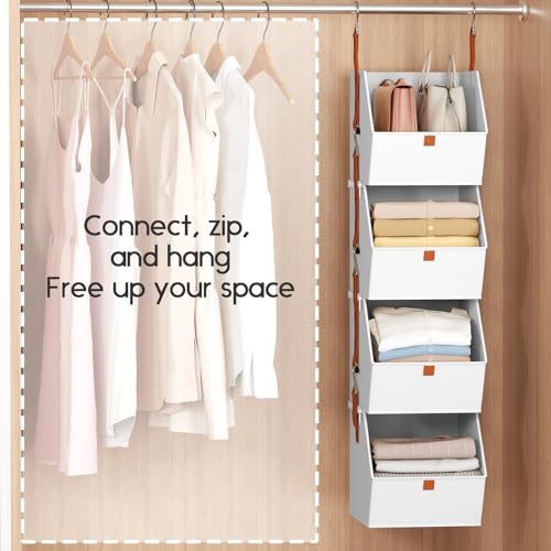 Homsorout Hanging Closet Organizer 4 Tier - Clothes Hanging Shelves, Space-Saving Closet System, Fabric Storage Bins Bedroom Organization, Collapsible Baskets for Home, Dorm, Rv, White - color: White, size: 4 shelves