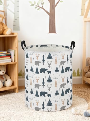 ESSME Kids Laundry Basket,Bear Hamper Collapsible Canvas Waterproof Storage Bin forBoys, Woodland Hamper,Gift Baskets(Bear) - color: Bear