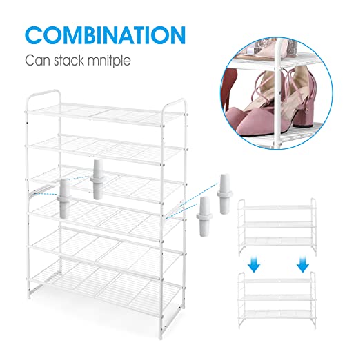Simple Trending 3-Tier Stackable Shoe Rack, Expandable & Adjustable Shoe Shelf Storage Organizer, Wire Grid, White - color: White, size: 3 Tiers