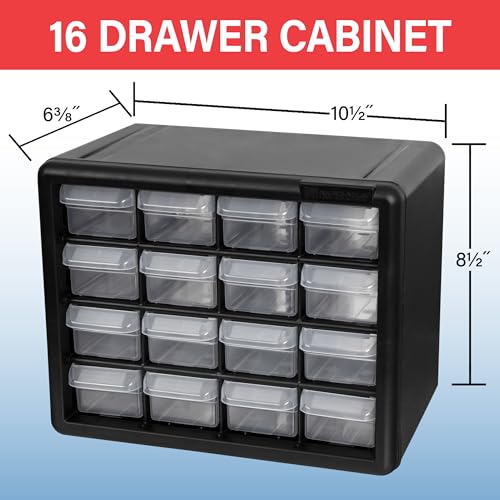 Akro-Mils 16-Drawer Plastic Drawer Storage Cabinet for Garage Organization, Beads, Makeup Organizer, Building Bricks Storage, Teacher Toolbox, 10-1/2" W x 6-1/2" D x 8-1/2" H, 10116 White - color: White, size: 16 Drawer, style: 1 Pack