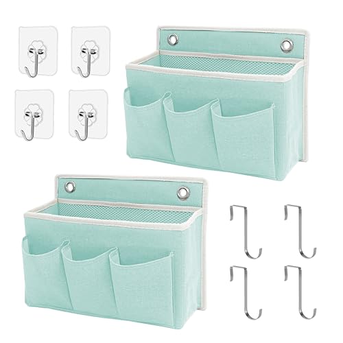 2-Pack Wall Hanging Organizer Bag/Hanging Baskets with Large Mesh Compartment & 3 Pockets，Over the Door Organizer Space Saving Storage for Bedroom,RV Camper, Closet (Green -2 Pack) - color: Green -2 Pack
