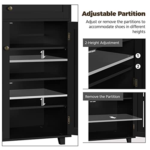 Yaheetech Shoe Cabinet, 4-Tier Shoe Storage Cabinet with Drawer & Adjustable Shelves, Shoe Rack Cabinet for Entryway, Hallway, Living Room, Black - color: Black, size: 31 x 15 x 34’’