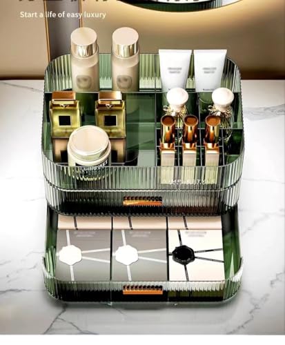 MIUOPUR Makeup Organizer with Stackable Drawers, Bathroom Vanity Organizers and Storage, Ideal for Desk and Dresser Countertops, Great for Cosmetics, Skincare, Lipsticks, Nail Care - Green - color: Clear Green, size: Tray and Drawer