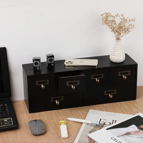 Apothecary Drawers Wooden Storage Box Vintage Wooden Drawers Wood Desktop Organizer Countertop Storage Box Library Card Catalog Cabinet Apothecary Cabinet （BLACK06） - color: BLACK06