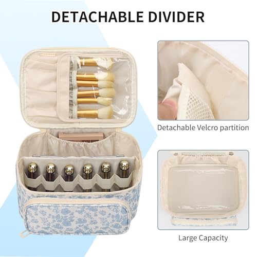 OCHEAL Makeup Bag, Multifunctional Make Up Bags Large Compact Makeup Bag Organizer Cosmetics Toiletry Brushes Storage Case for Women Girls Makeup Case with Handle Divider-Floar - color: 0020 Floral with front pocket, size: Medium