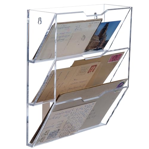 MyGift 3 Tier 10 Inch Clear Acrylic Mail Sorter, Wall Mounted Letter Holder for Home Entryway or Office Document Organizer Rack - color: Clear, size: Medium