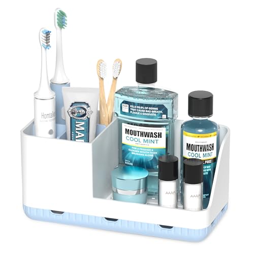 Toothbrush Holders for Bathroom Counter - Detachable Bathroom Organizer and Storage Electric Toothbrush and Toothpaste Holder, Bathroom Decor Accessories for Countertop, Shower, Sink - color: Whiteblue