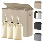Lifewit Triple Laundry Hamper with Lid and Removable Laundry Bags, Large Collapsible 3 Dividers Dirty Clothes Basket with Handles for Bedroom Laundry Room Closet Bathroom College, 185L Beige - color: Beige, size: 185L