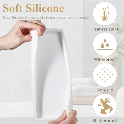 Silicone Bathroom Tray Small Vanity Organizer Rectangle Sink Caddy Sponge Holder Kitchen Counter Decor for Dish Soap, Perfume, Candle, White - color: White