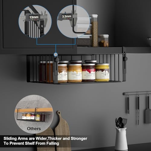 AmonHouseware 2Pack Under Shelf Basket Organizer,Adjustable Hanging Holder Storage for Cabinet Pantry Kitchen Cupboard Desk Counter Bookshelf Organization Add-on Space Saver Heavy Duty Slide-in,Black - color: Black