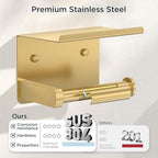 FORIOUS Toilet Paper Holder with Shelf, Adhesive or Screw Wall Mount Toilet Paper Roll Holder for Bathroom, 304 Stainless Steel Commercial Toilet Tissue Roll Dispenser with Phone Shelf (Brushed Gold) - color: Brushed Gold