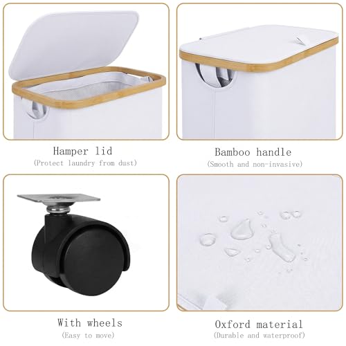 Laundry Basket with Wheels, 75L Clothes Hamper for Laundry, Laundry Hamper with Lid and Inner Bag, for Laundry Room, Bedroom, Dormitory Storage,White - color: White, size: 75L